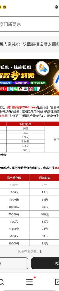 【澳门新葡京2848】老会员有充值过的送16回归彩金