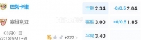 西甲 23:15  巴列卡诺[6] - 塞维利亚[11]